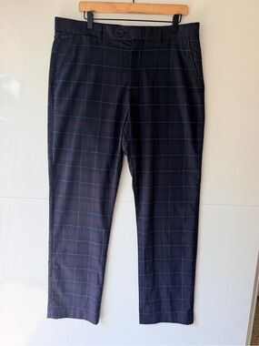 Percival Plaid Dress Pants Cropped Slim Fit Dark Blue Sz 36 Tailored Preppy Boho